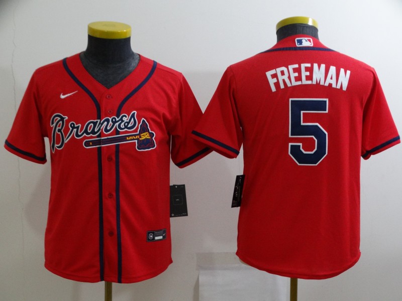 2021 youth Atlanta Braves #5 Freeman red game MLB Jersey